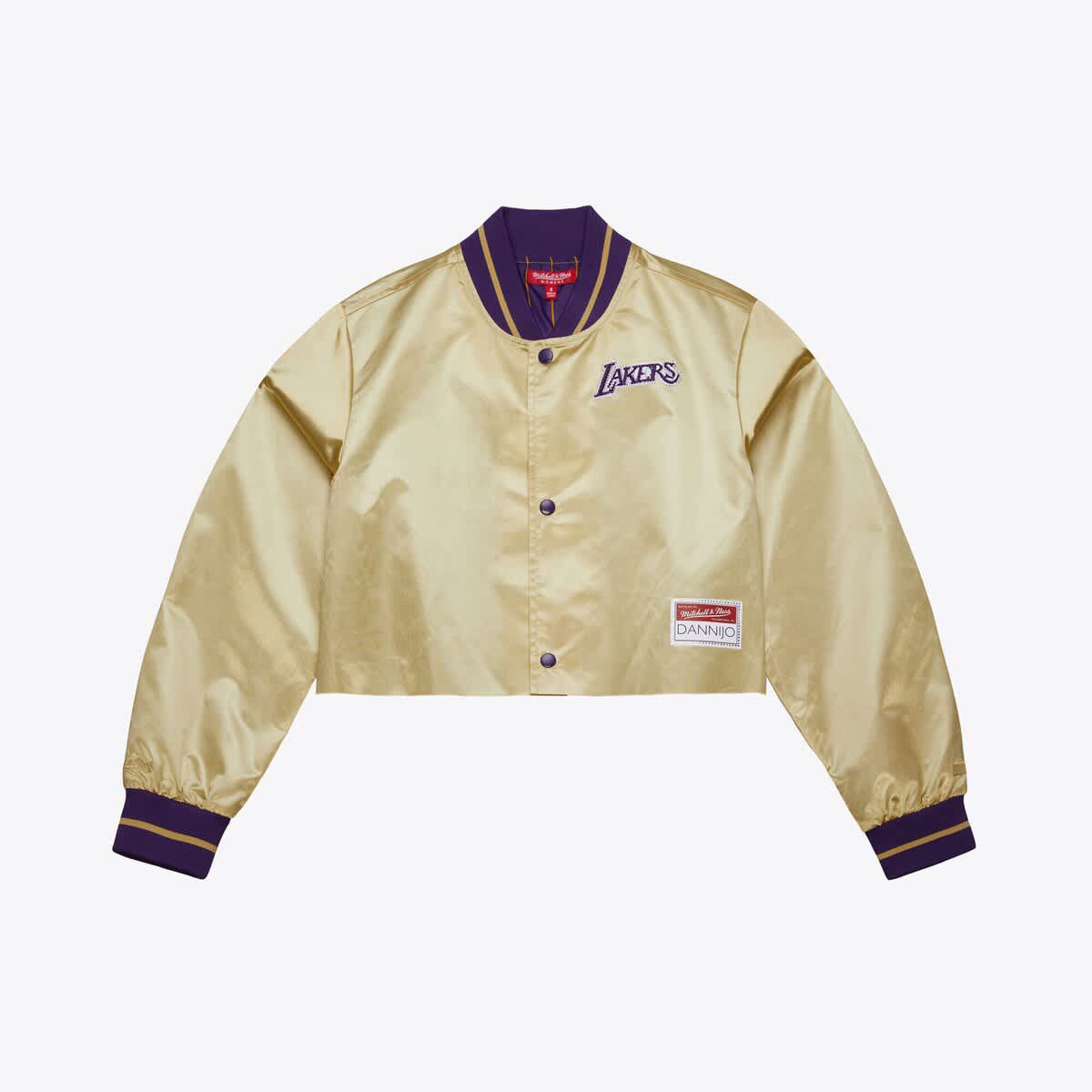 NBA x DANNIJO Los Angeles Lakers Cropped Satin Full-Snap Jacket
