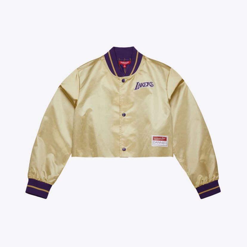 NBA x DANNIJO Los Angeles Lakers Cropped Satin Full-Snap Jacket