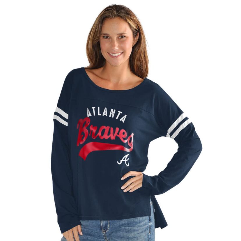 MLB Atlanta Braves Free Agent Distressed Long Sleeve Scoop Neck T-Shirt