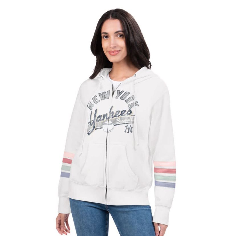 MLB New York Yankees Naamah Sleeve Stripe Fleece Full-Zip Hoodie