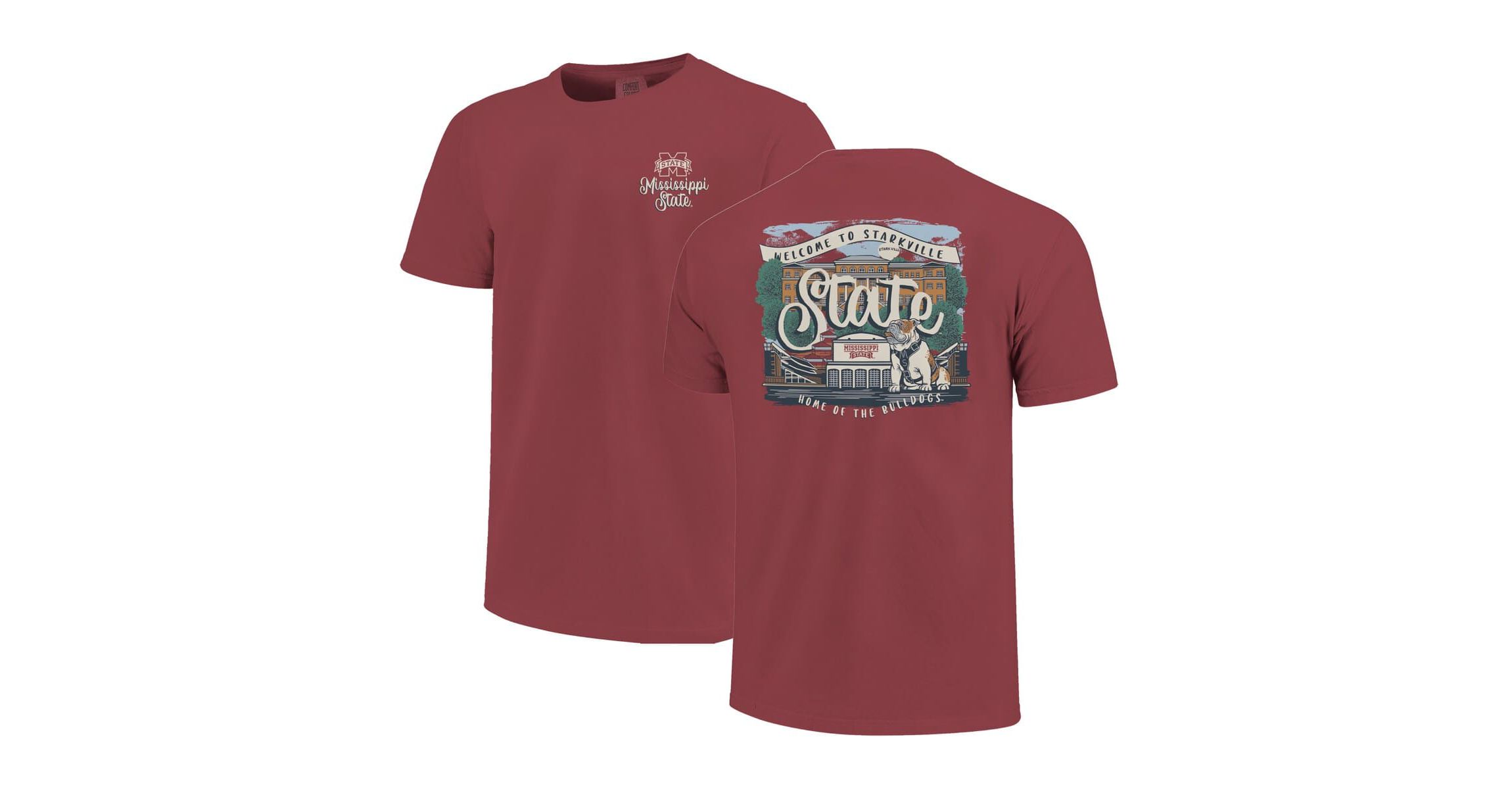 NCAA Mississippi State Bulldogs Campus Scene Drawing Script T-Shirt