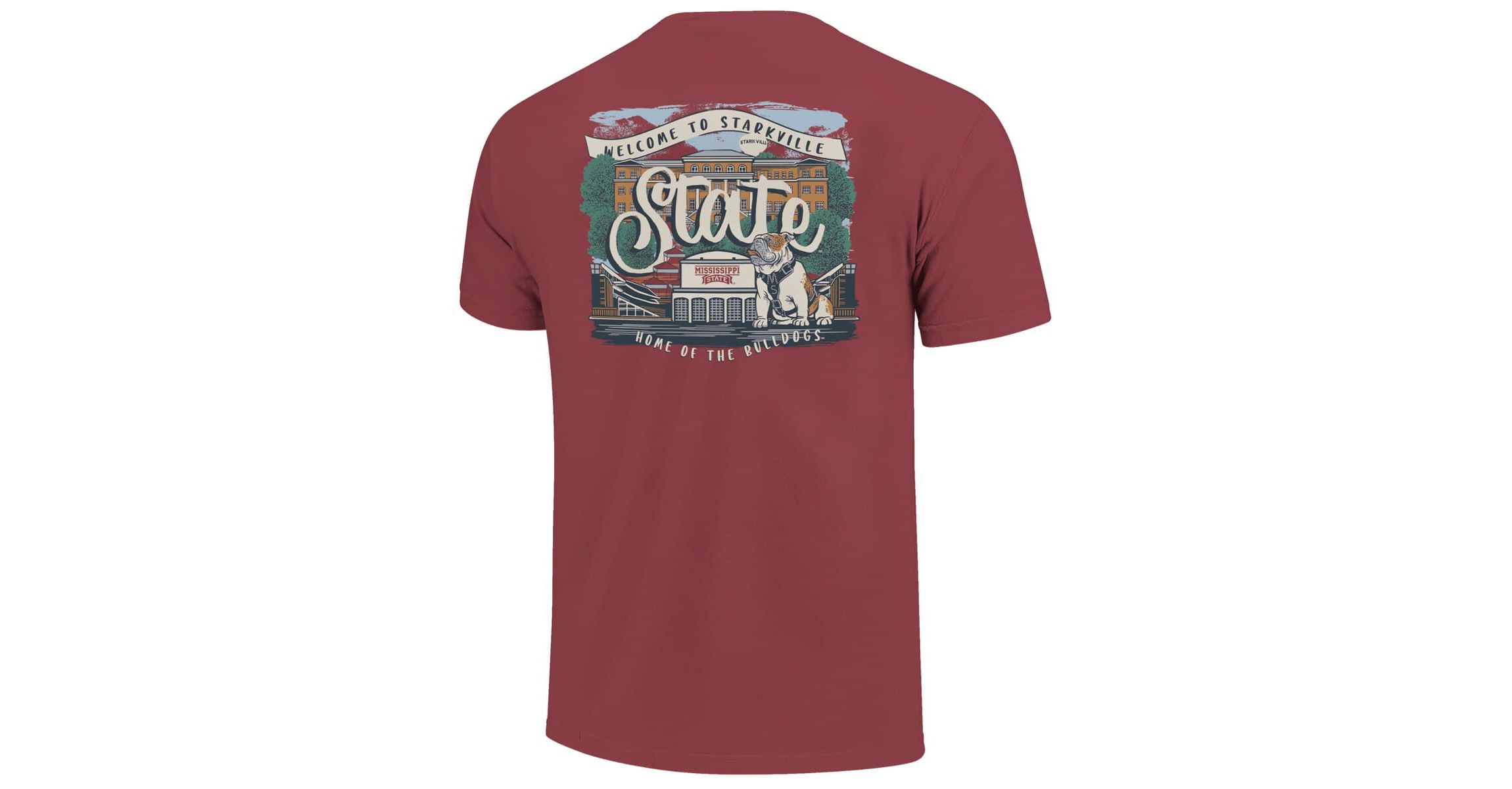 NCAA Mississippi State Bulldogs Campus Scene Drawing Script T-Shirt