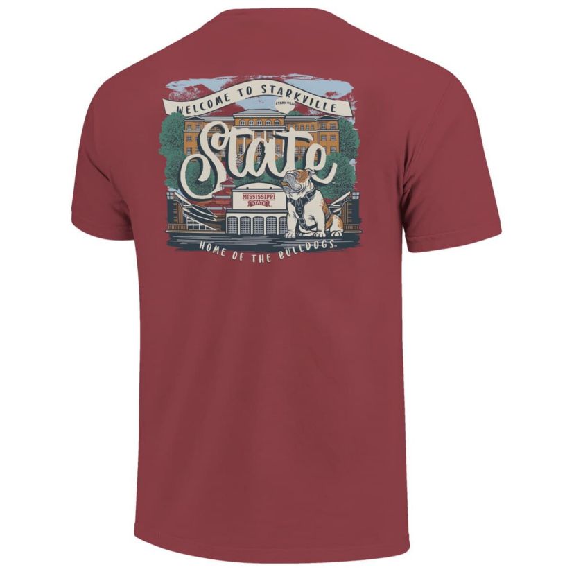 NCAA Mississippi State Bulldogs Campus Scene Drawing Script T-Shirt
