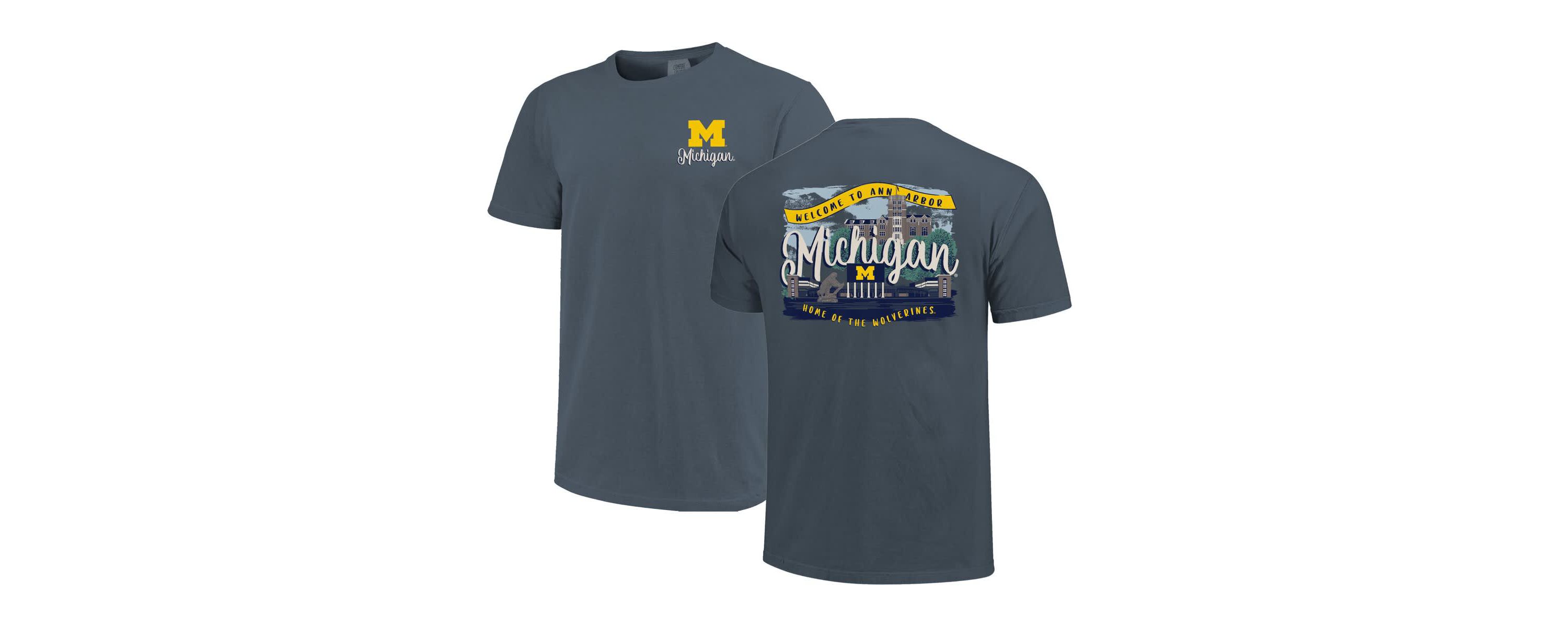 NCAA Michigan Wolverines Campus Scene Drawing Script T-Shirt
