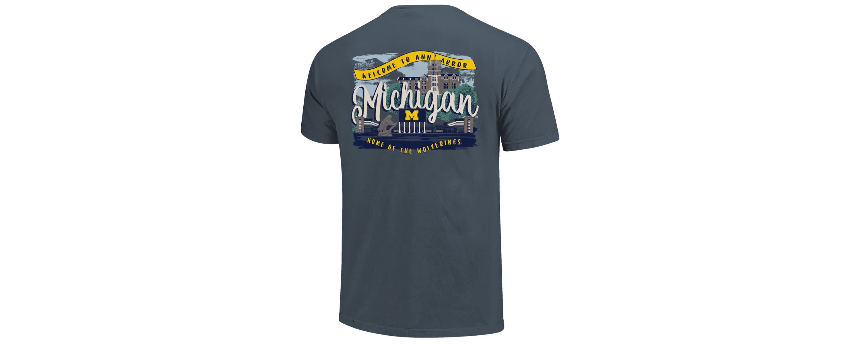 NCAA Michigan Wolverines Campus Scene Drawing Script T-Shirt