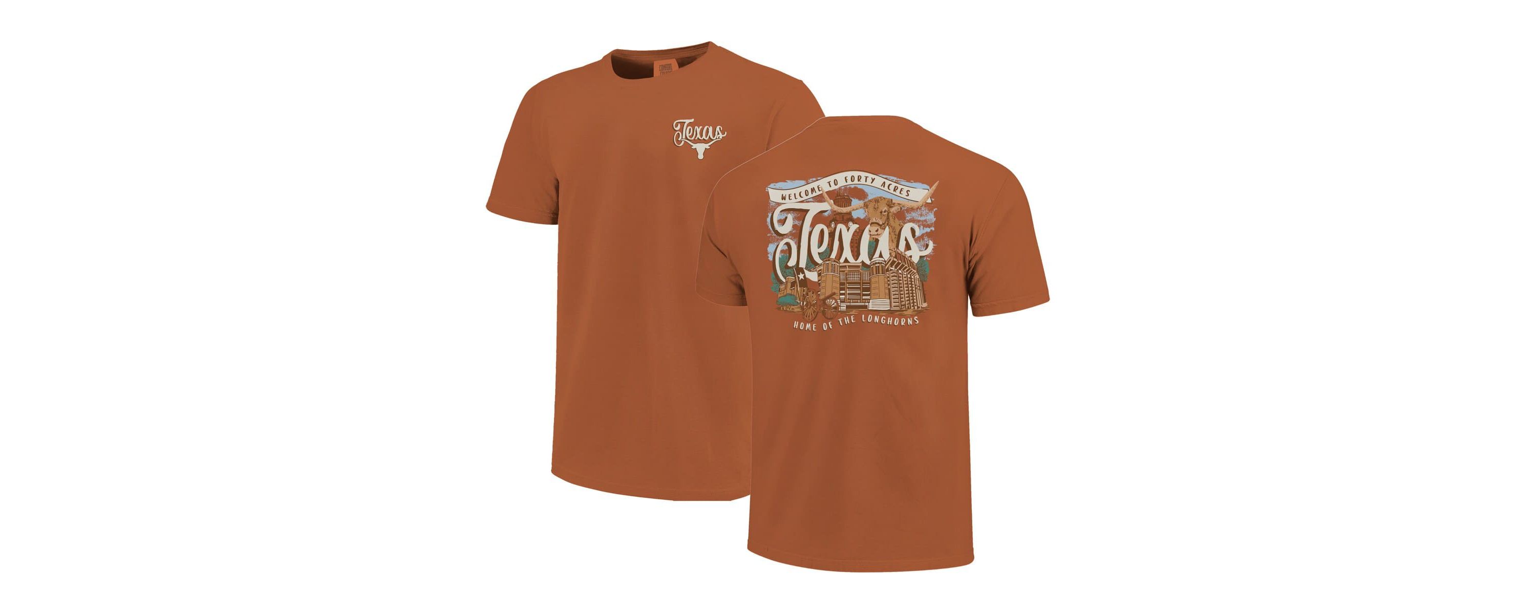 NCAA Texas Texas Longhorns Campus Scene Drawing Script T-Shirt