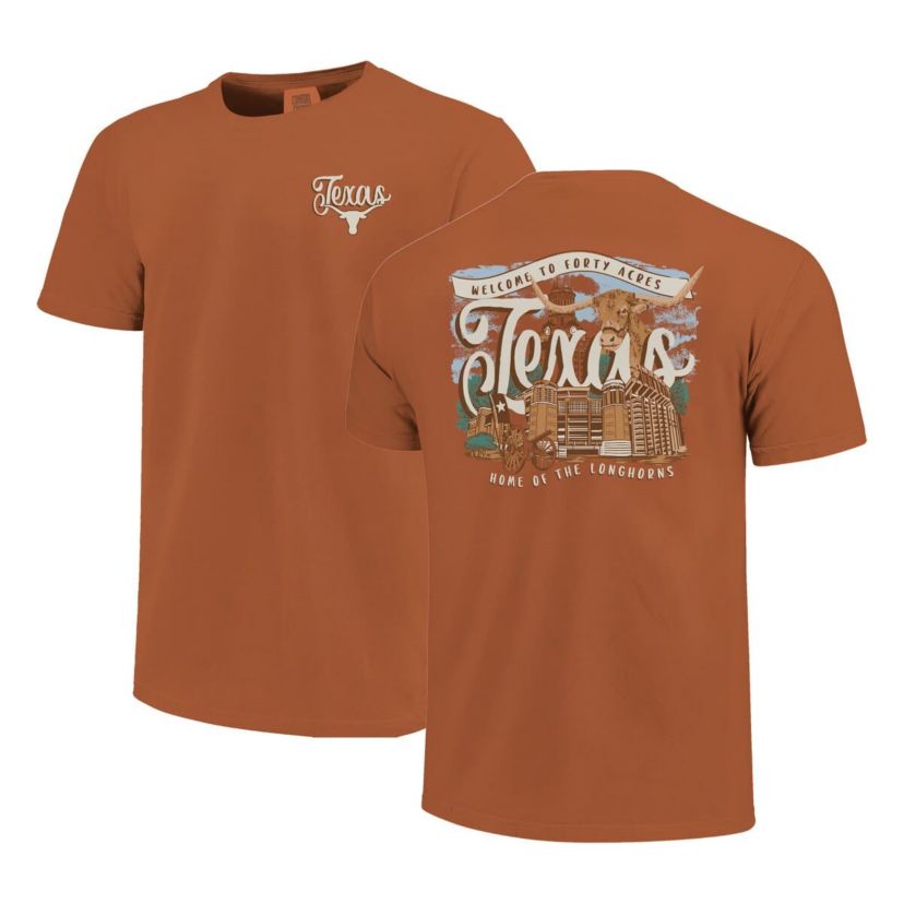 NCAA Texas Texas Longhorns Campus Scene Drawing Script T-Shirt