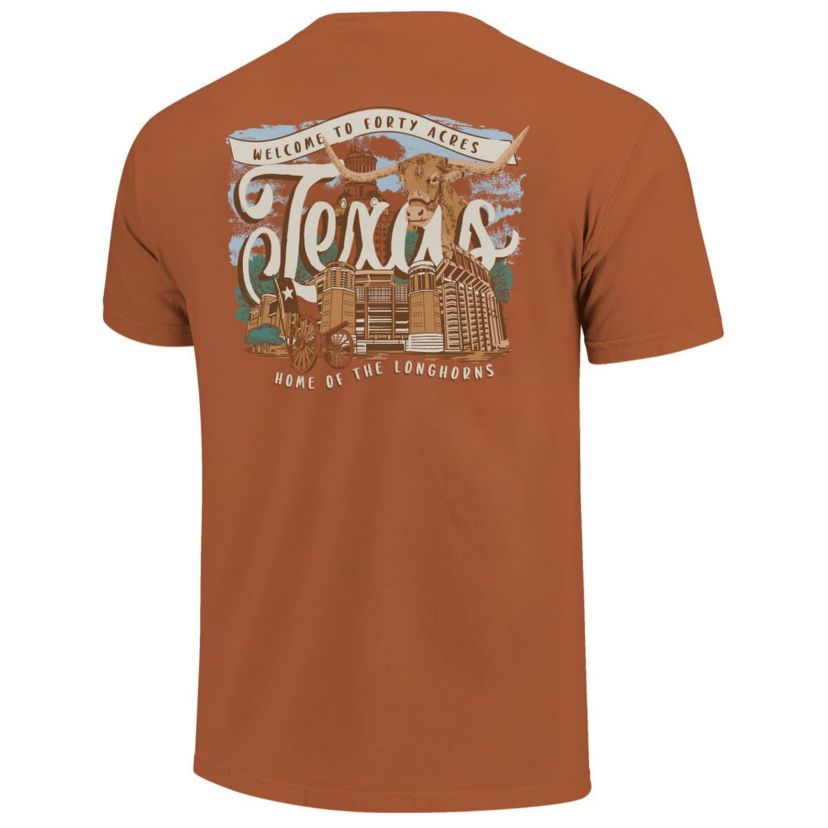 NCAA Texas Texas Longhorns Campus Scene Drawing Script T-Shirt