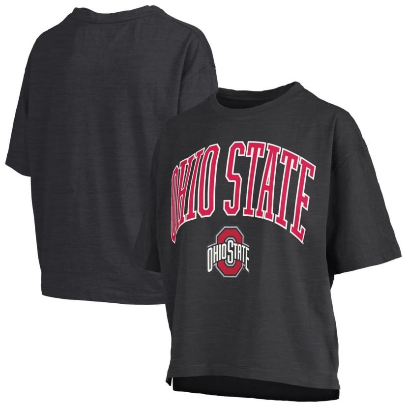 NCAA Ohio State Buckeyes Nelson Arch Over Logo Waist Length Oversized Slub T-Shirt