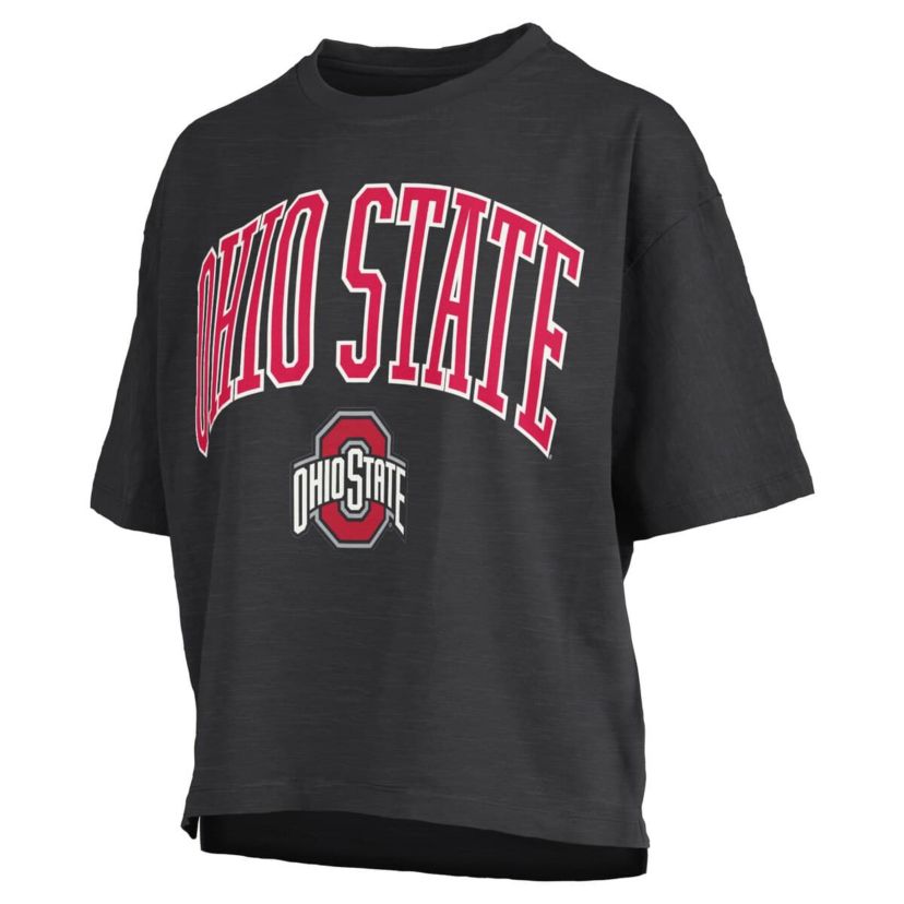 NCAA Ohio State Buckeyes Nelson Arch Over Logo Waist Length Oversized Slub T-Shirt