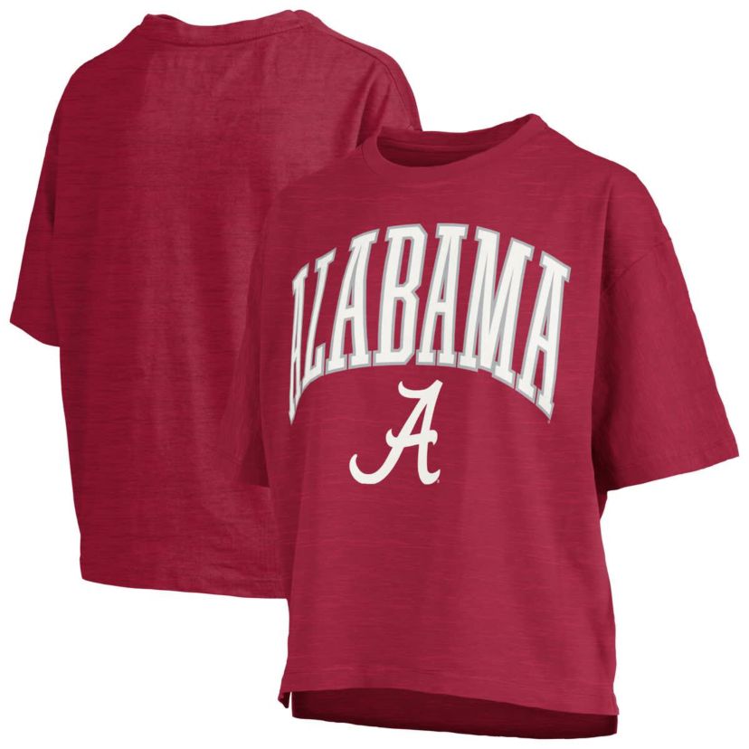 Alabama Crimson Tide NCAA Alabama Tide Nelson Arch Over Logo Waist Length Oversized Slub T-Shirt