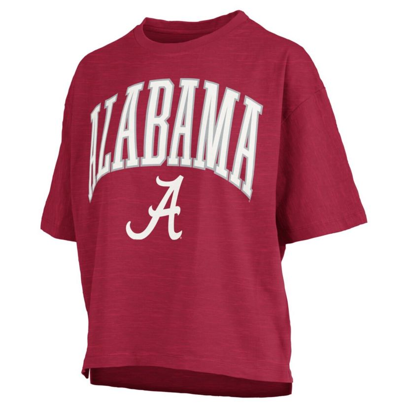 Alabama Crimson Tide NCAA Alabama Tide Nelson Arch Over Logo Waist Length Oversized Slub T-Shirt