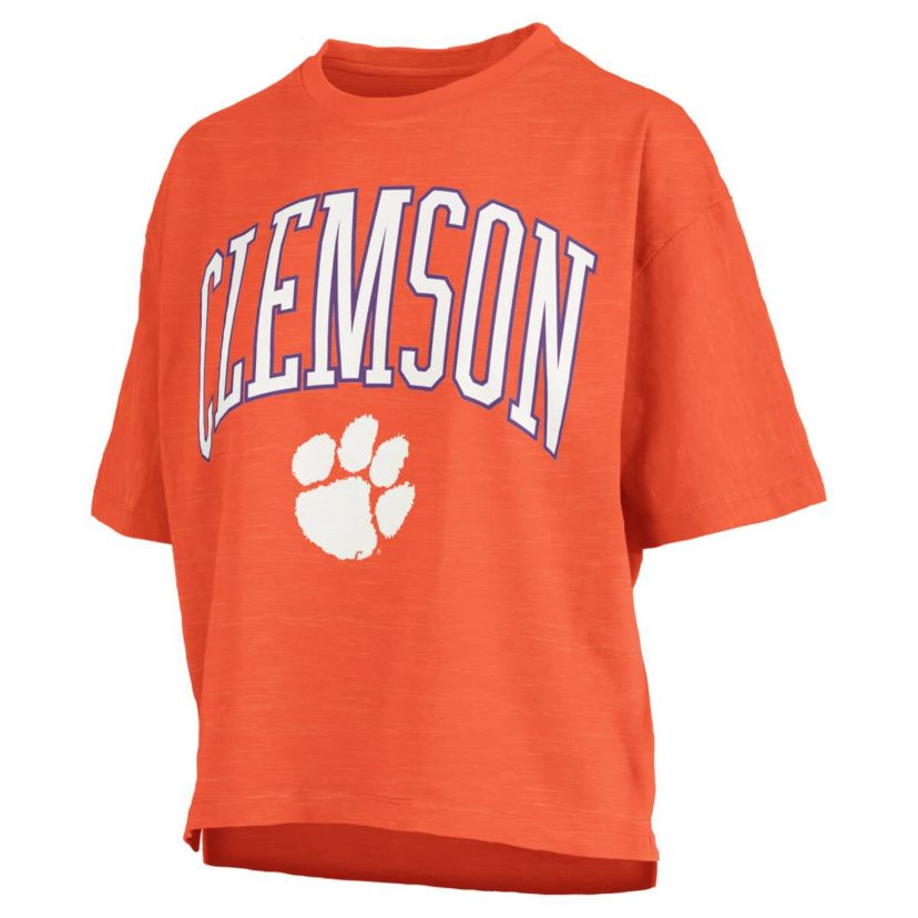 NCAA Clemson Tigers Nelson Arch Over Logo Waist Length Oversized Slub T-Shirt