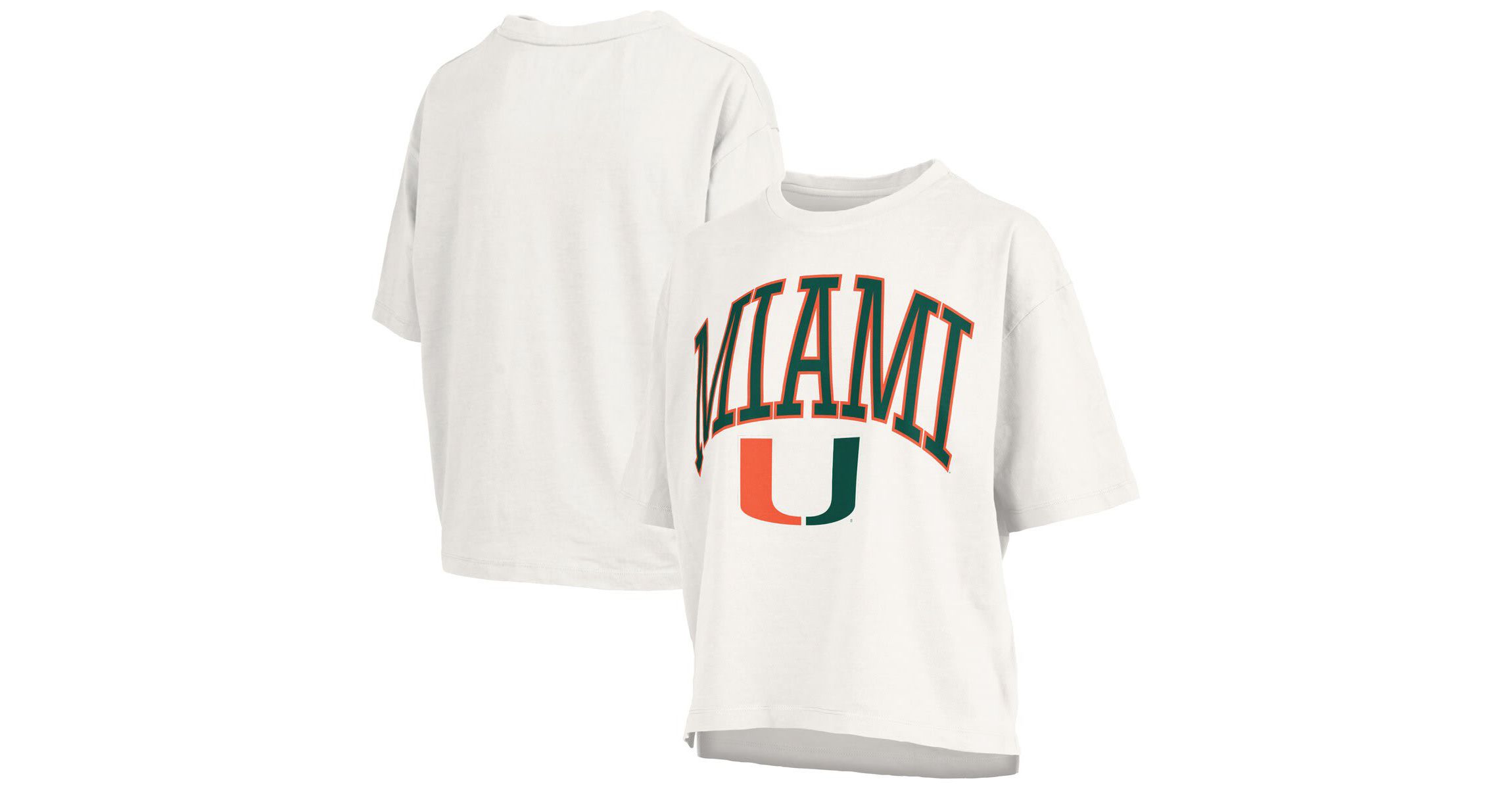 Miami (FL) Hurricanes NCAA Miami Hurricanes Nelson Arch Over Logo Waist Length Oversized Slub T-Shirt