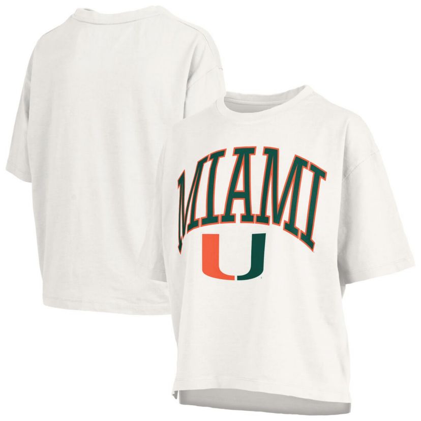 Miami (FL) Hurricanes NCAA Miami Hurricanes Nelson Arch Over Logo Waist Length Oversized Slub T-Shirt