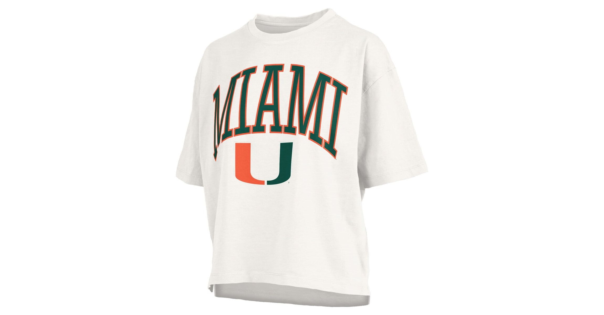 Miami (FL) Hurricanes NCAA Miami Hurricanes Nelson Arch Over Logo Waist Length Oversized Slub T-Shirt