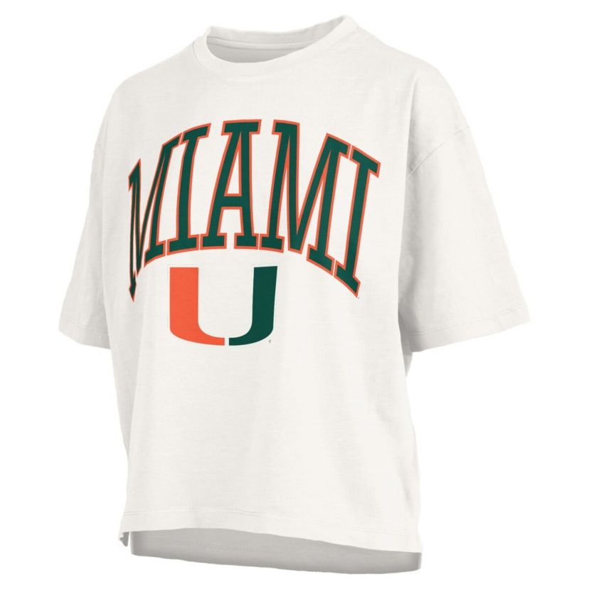 Miami (FL) Hurricanes NCAA Miami Hurricanes Nelson Arch Over Logo Waist Length Oversized Slub T-Shirt