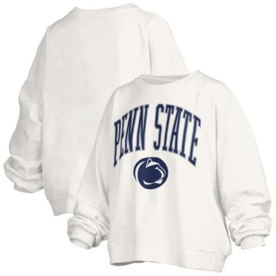 Pressbox NCAA Penn State Nittany Lions Janise Arch Over Logo Waist Length Oversized Pullover Sweatshirt, White, Medium