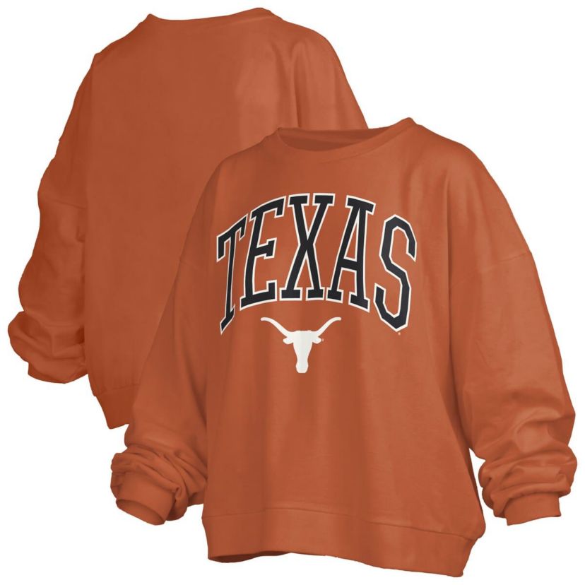 NCAA Texas Texas Longhorns Janise Arch Over Logo Waist Length Oversized Pullover Sweatshirt