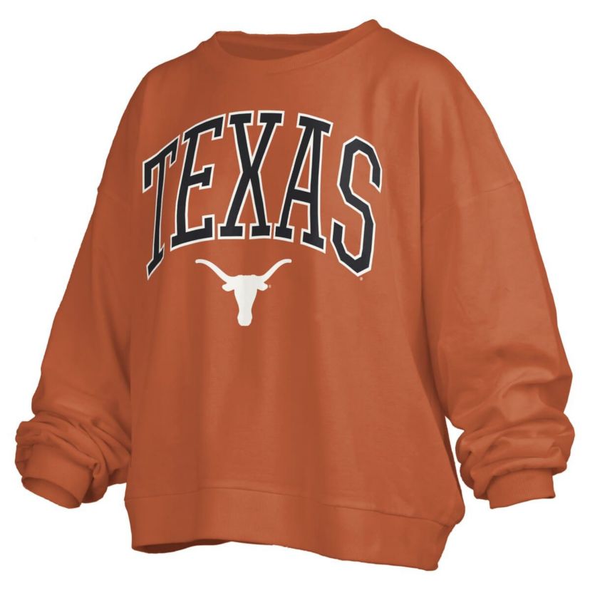 NCAA Texas Texas Longhorns Janise Arch Over Logo Waist Length Oversized Pullover Sweatshirt