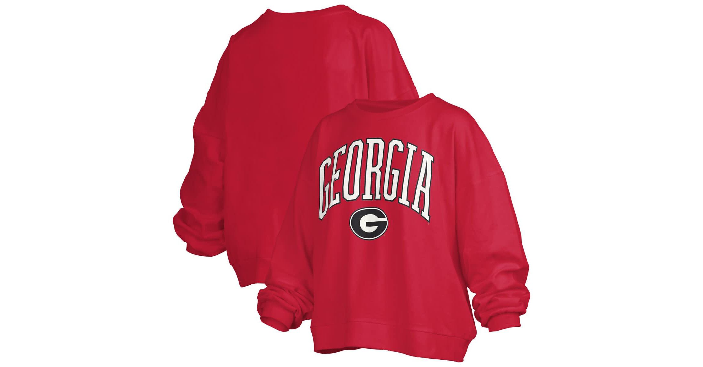 NCAA Georgia Bulldogs Janise Arch Over Logo Waist Length Oversized Pullover Sweatshirt