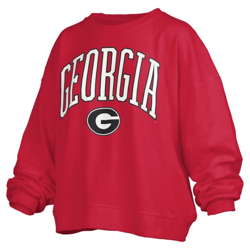 NCAA Georgia Bulldogs Janise Arch Over Logo Waist Length Oversized Pullover Sweatshirt