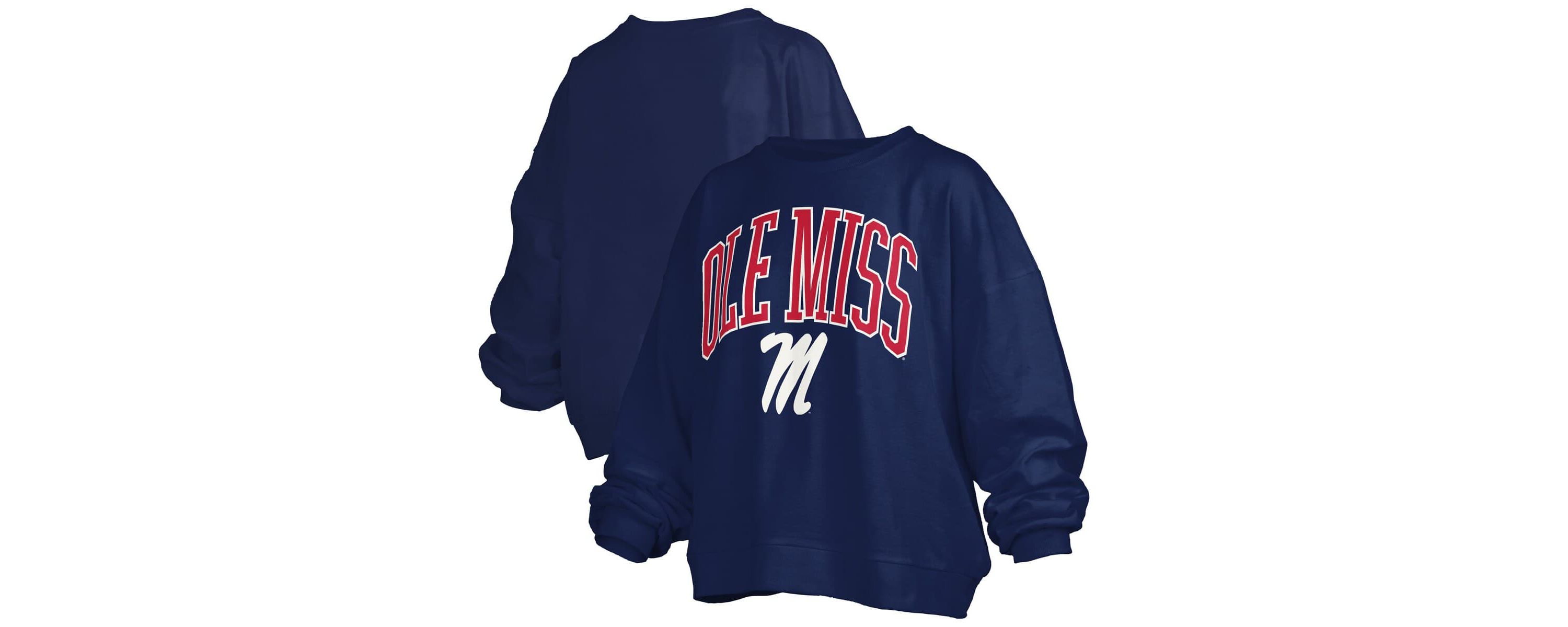 NCAA Ole Miss Rebels Janise Arch Over Logo Waist Length Oversized Pullover Sweatshirt