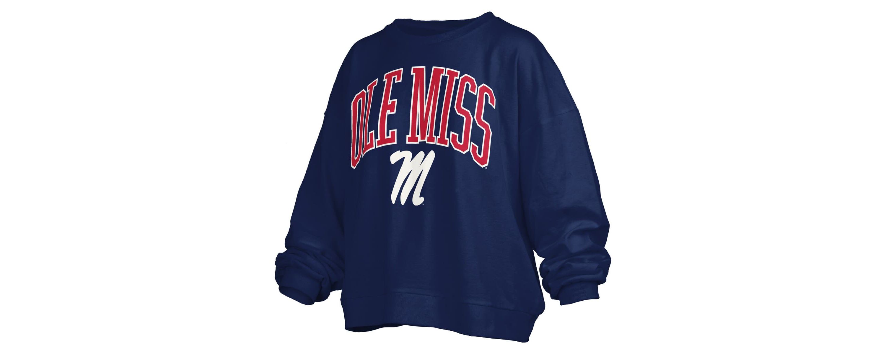 NCAA Ole Miss Rebels Janise Arch Over Logo Waist Length Oversized Pullover Sweatshirt