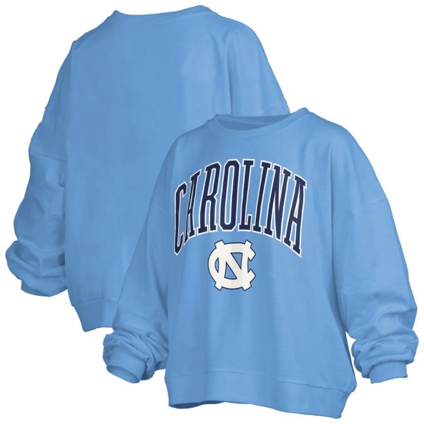 NCAA Carolina North Carolina Tar Heels Janise Arch Over Logo Waist Length Oversized Pullover Sweatshirt