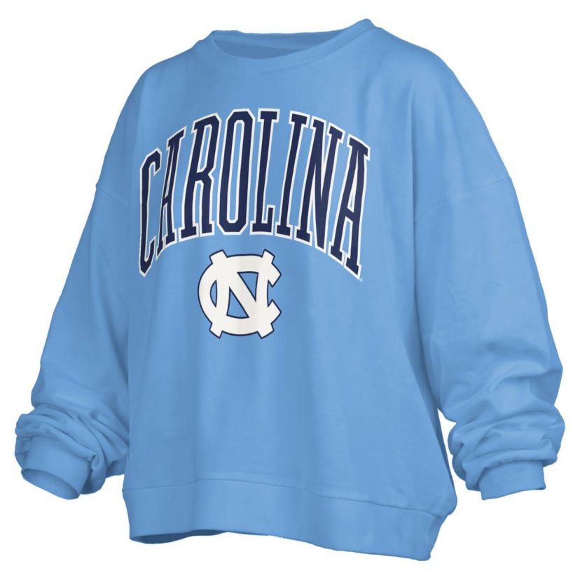 NCAA Carolina North Carolina Tar Heels Janise Arch Over Logo Waist Length Oversized Pullover Sweatshirt