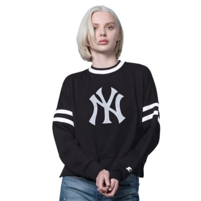 Starter Women's MLB New York Yankees Rally Cropped Drop Shoulder Crewneck Sweatshirt, Black, XS