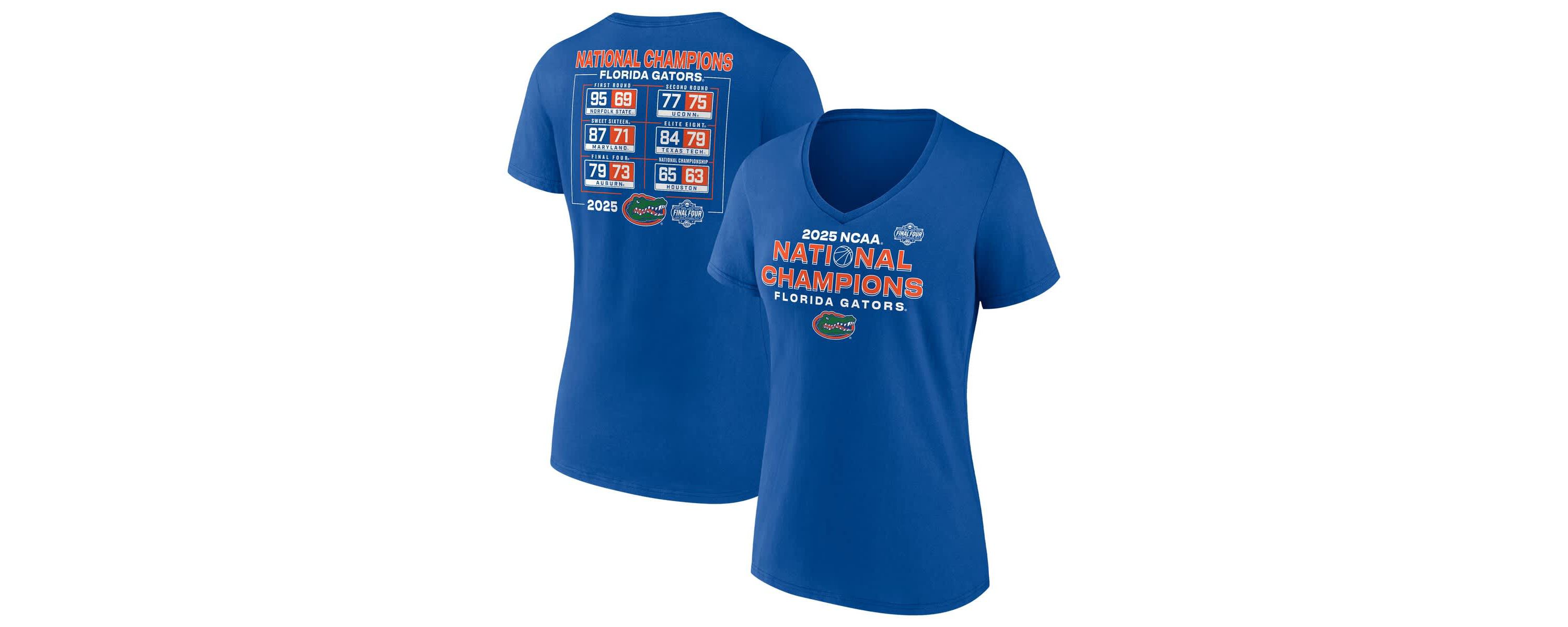 NCAA Fanatics Florida Gators 2025 NCAA Basketball National s Schedule V-Neck T-Shirt