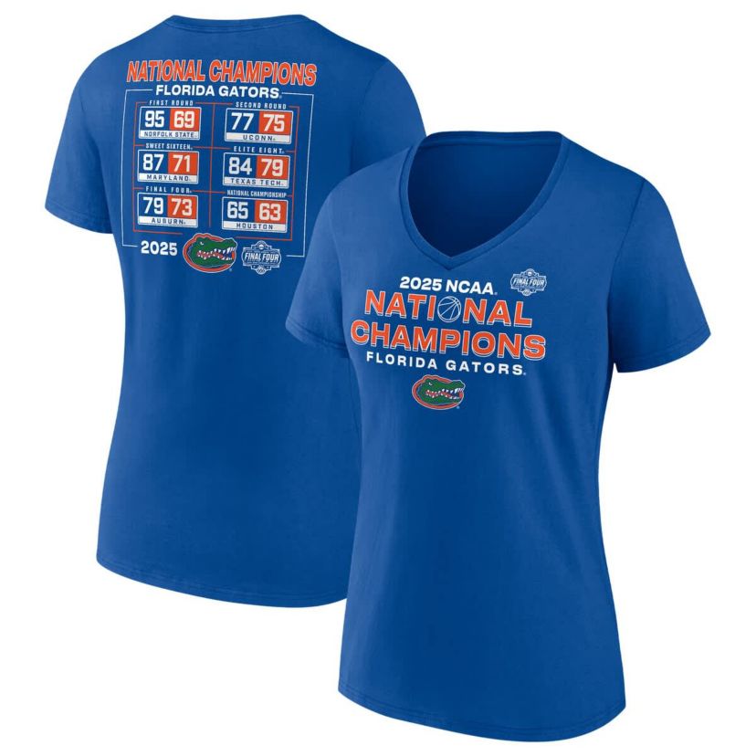 NCAA Fanatics Florida Gators 2025 NCAA Basketball National s Schedule V-Neck T-Shirt