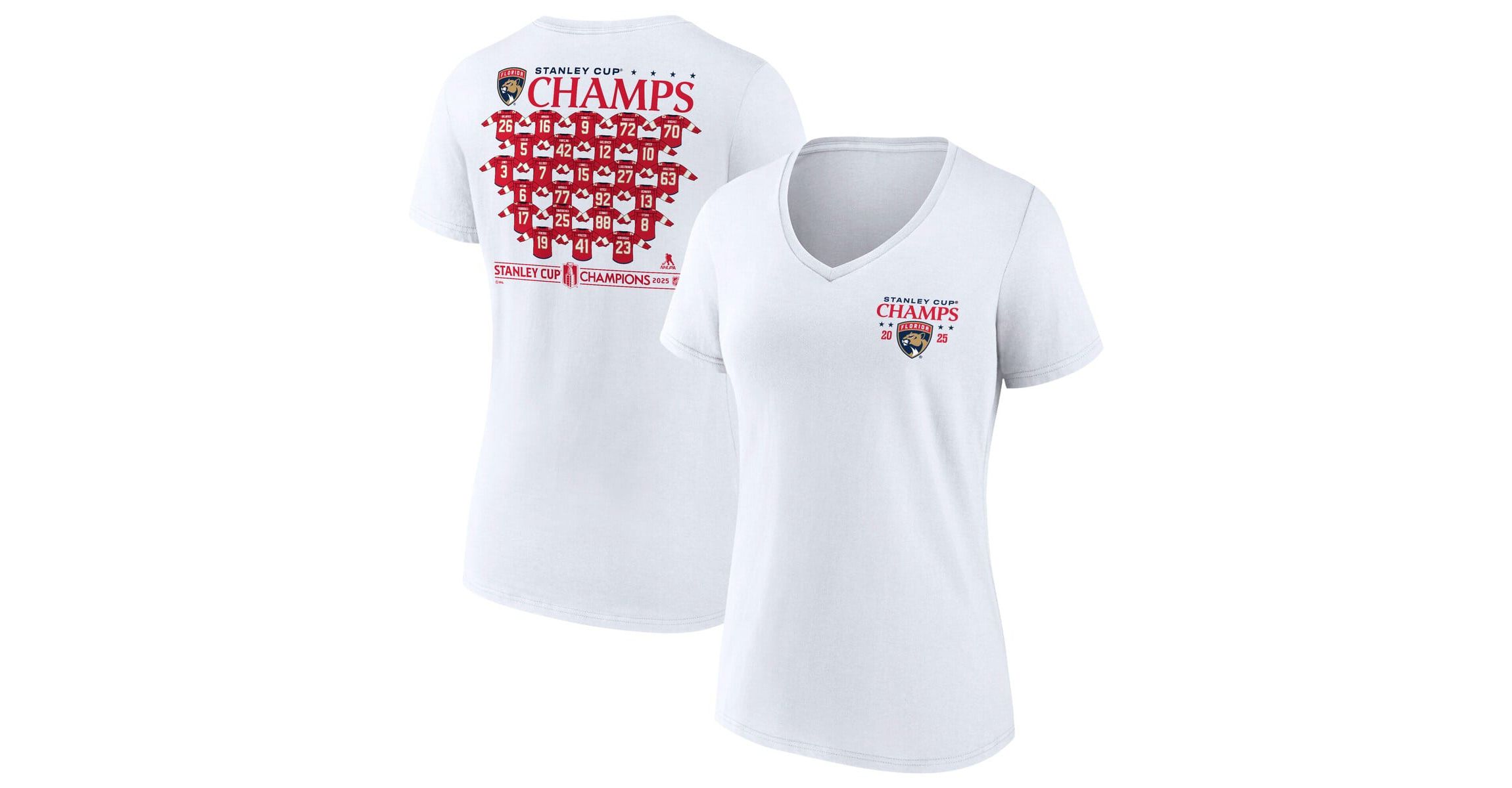 NHL Fanatics Florida Panthers 2025 Stanley Cup s Jersey Roster V-Neck T-Shirt