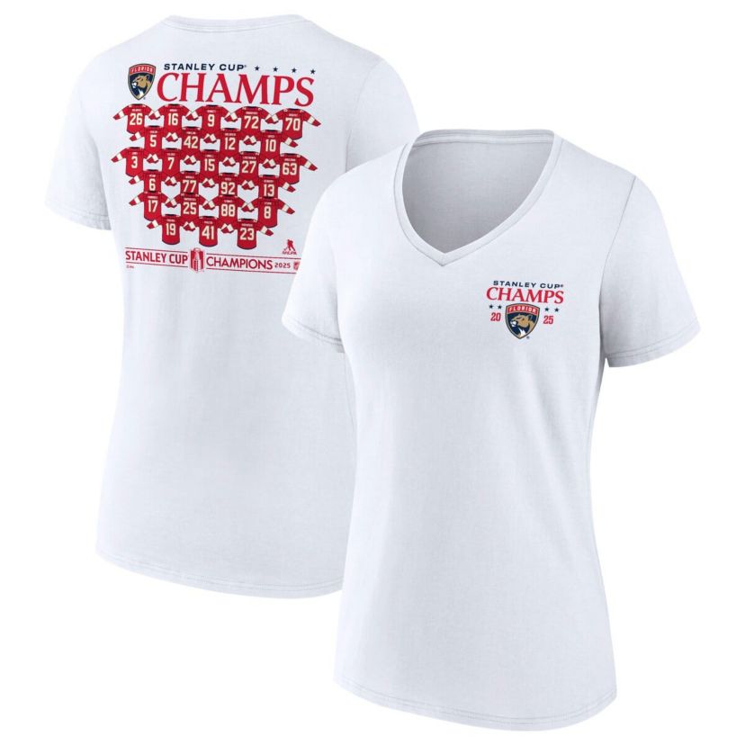 NHL Fanatics Florida Panthers 2025 Stanley Cup s Jersey Roster V-Neck T-Shirt