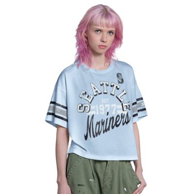 Starter MLB Light Seattle Mariners Cropped Hurry Up Offense T-Shirt, Light Blue, XL