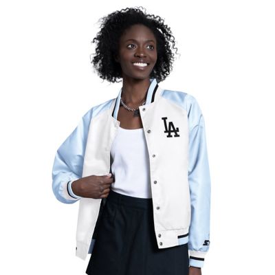 Starter MLB Light Los Angeles Dodgers Blitz Varsity Raglan Full-Snap Satin Jacket, Light Blue, XL