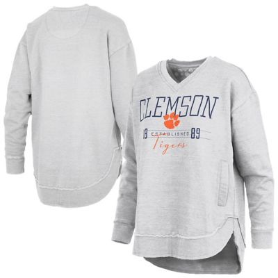 Pressbox Women's NCAA Clemson Tigers Marcus East Hall Poncho V-Neck Sweatshirt, Gray, XL