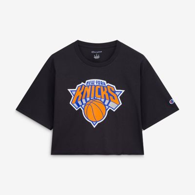 Champion NBA New York Knicks Cropped Boyfriend T-Shirt, Black, Large