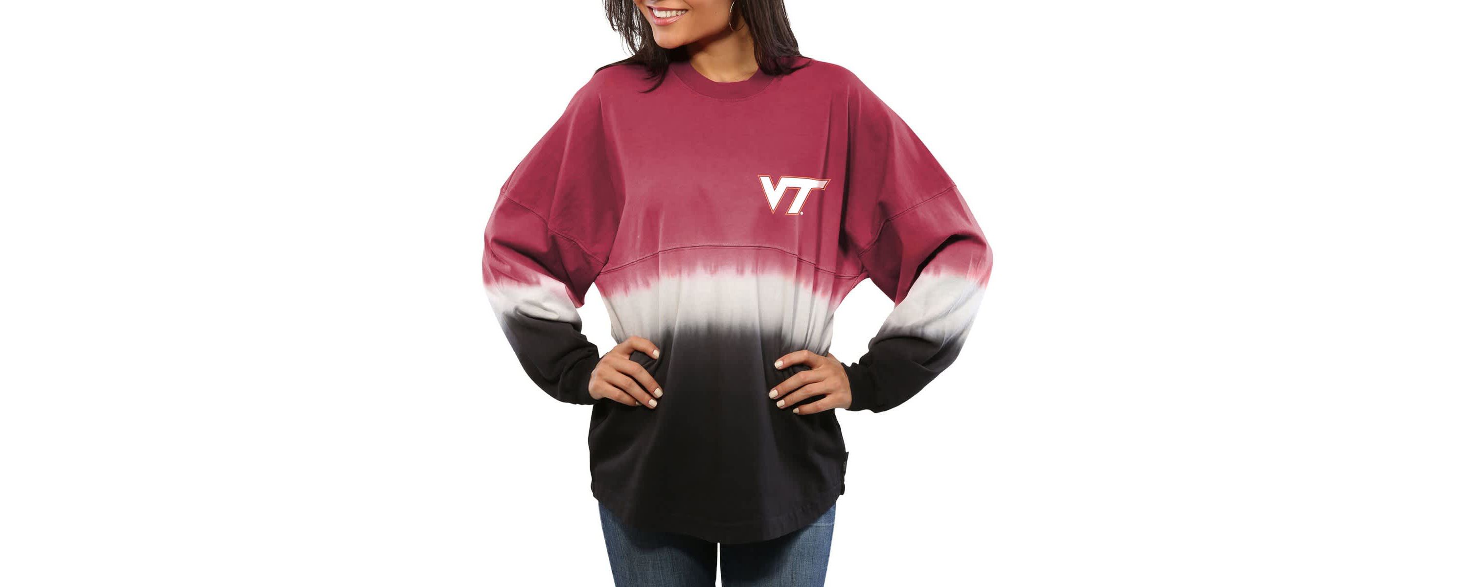 NCAA Virginia Tech Hokies Ombre Long Sleeve Dip-Dyed