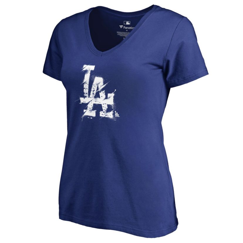 MLB Los Angeles Dodgers Splatter Logo V-Neck T-Shirt