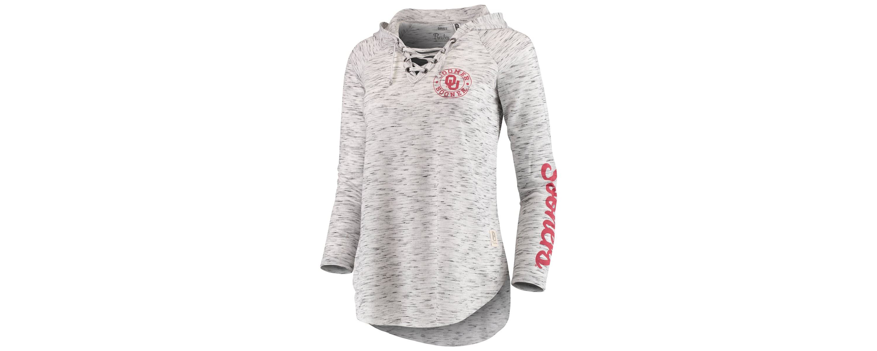NCAA Oklahoma Sooners Space Dye Lace-Up V-Neck Long Sleeve T-Shirt