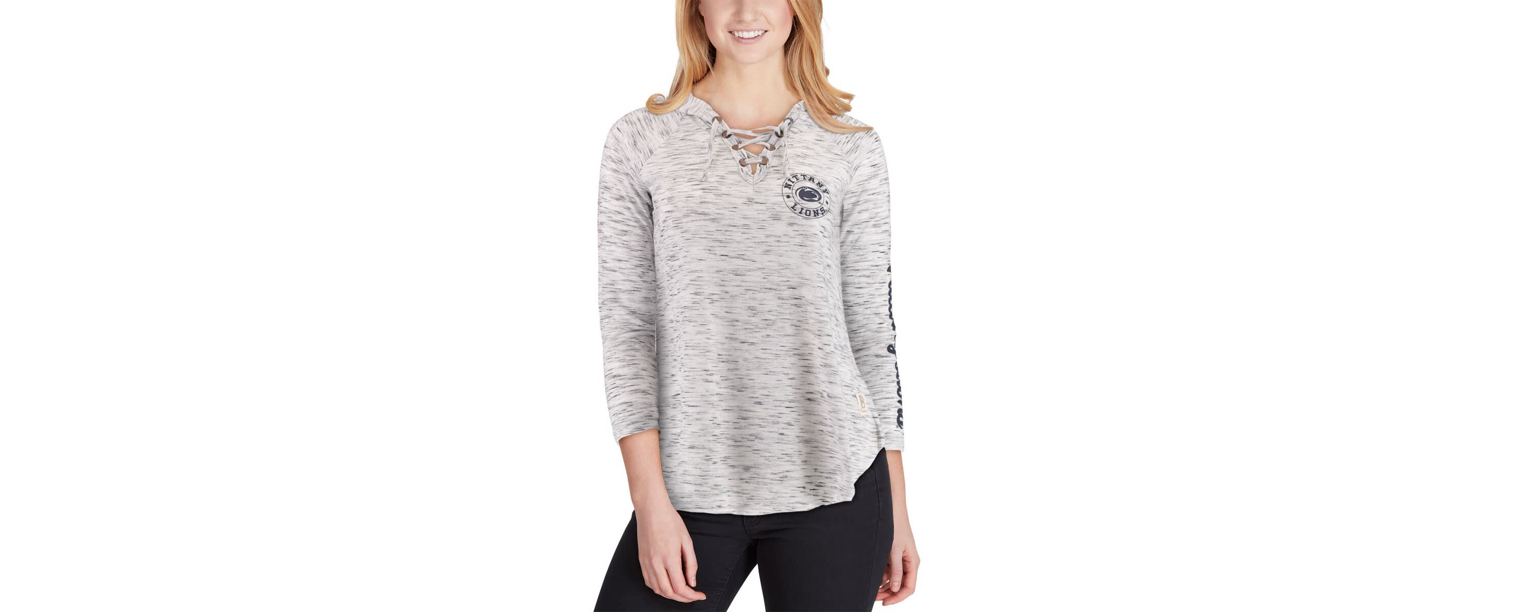 NCAA Penn State Nittany Lions Space Dye Lace-Up V-Neck Long Sleeve T-Shirt