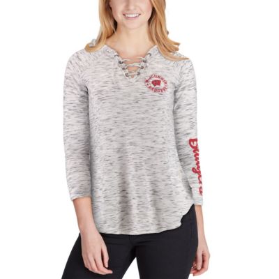 NCAA Wisconsin Badgers Space Dye Lace-Up V-Neck Long Sleeve T-Shirt