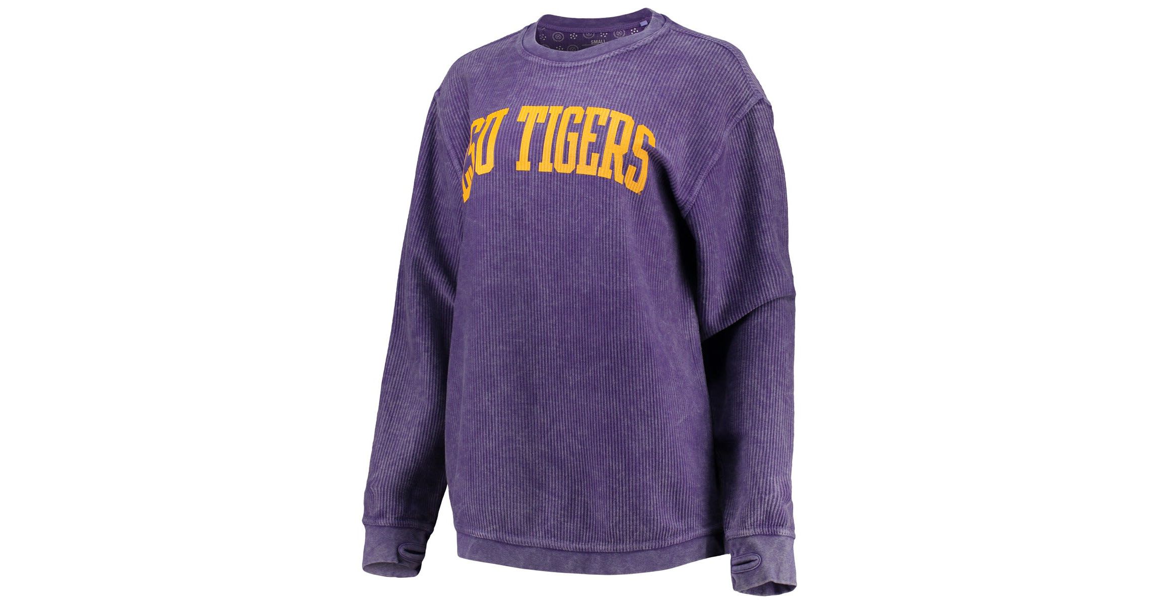 NCAA LSU Tigers Comfy Cord Vintage Wash Basic Arch Pullover Sweatshirt