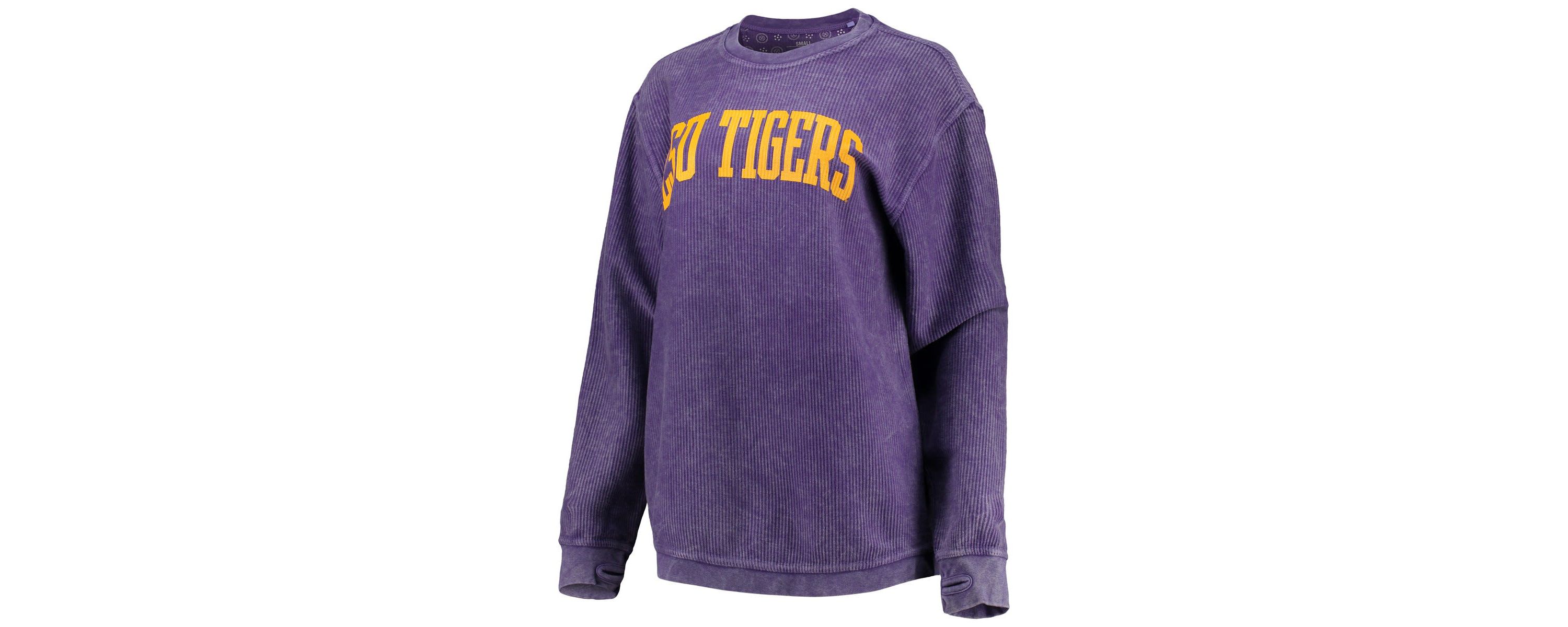 NCAA LSU Tigers Comfy Cord Vintage Wash Basic Arch Pullover Sweatshirt