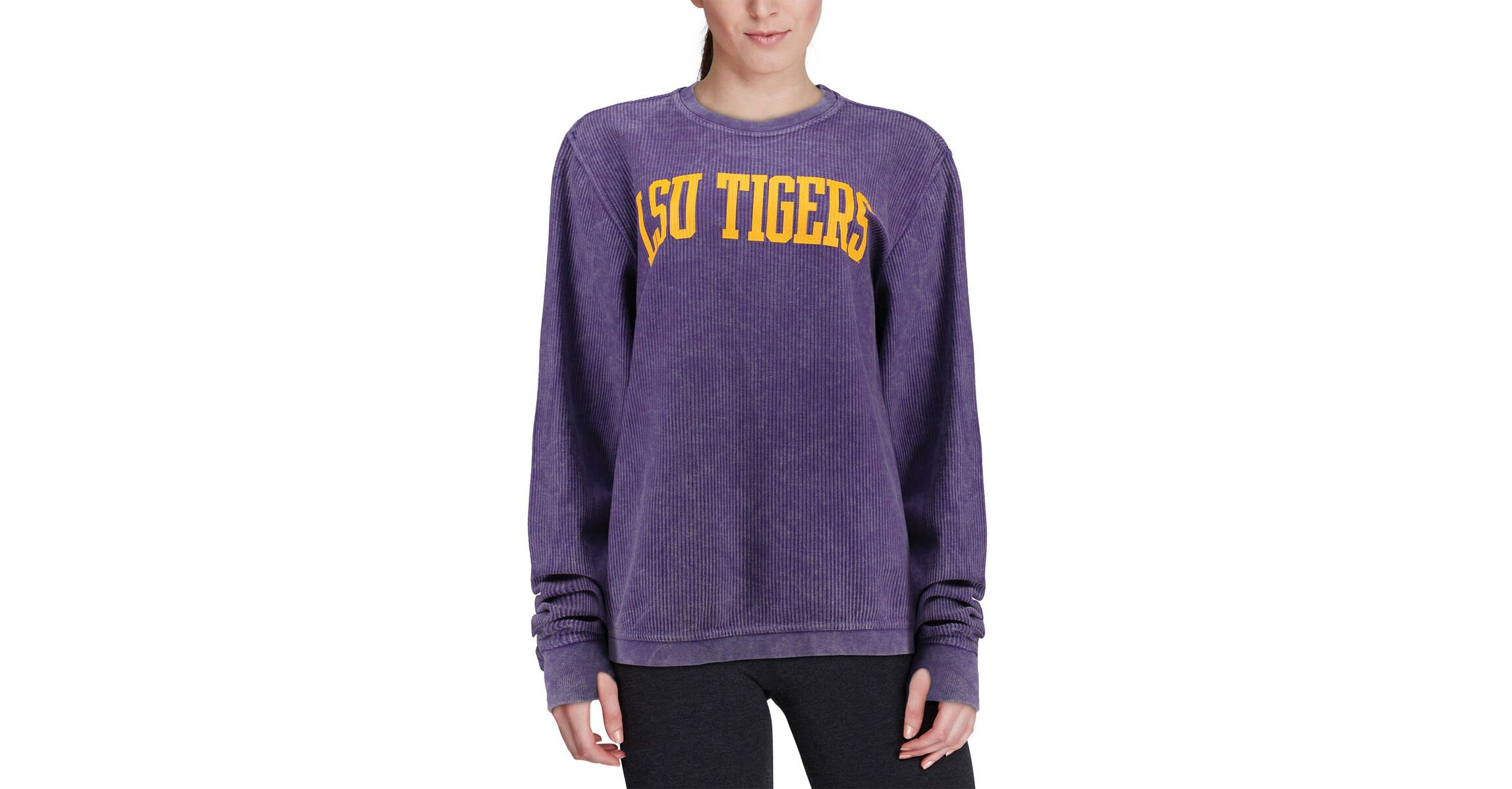 NCAA LSU Tigers Comfy Cord Vintage Wash Basic Arch Pullover Sweatshirt