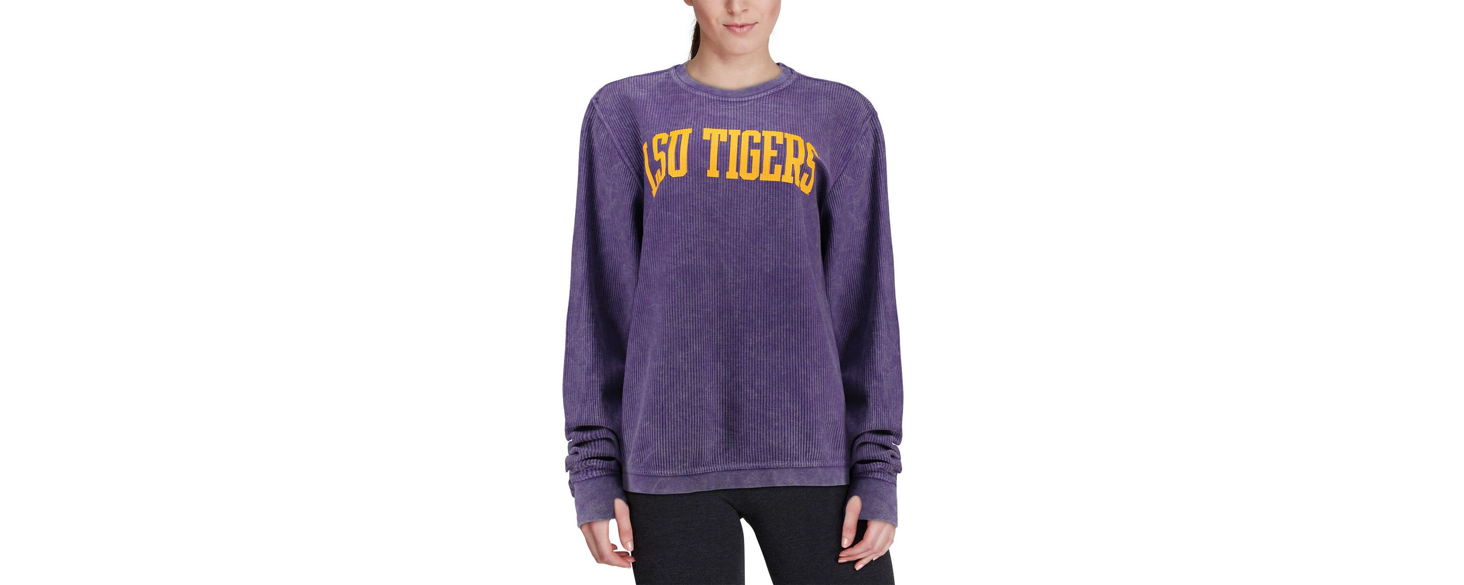 NCAA LSU Tigers Comfy Cord Vintage Wash Basic Arch Pullover Sweatshirt