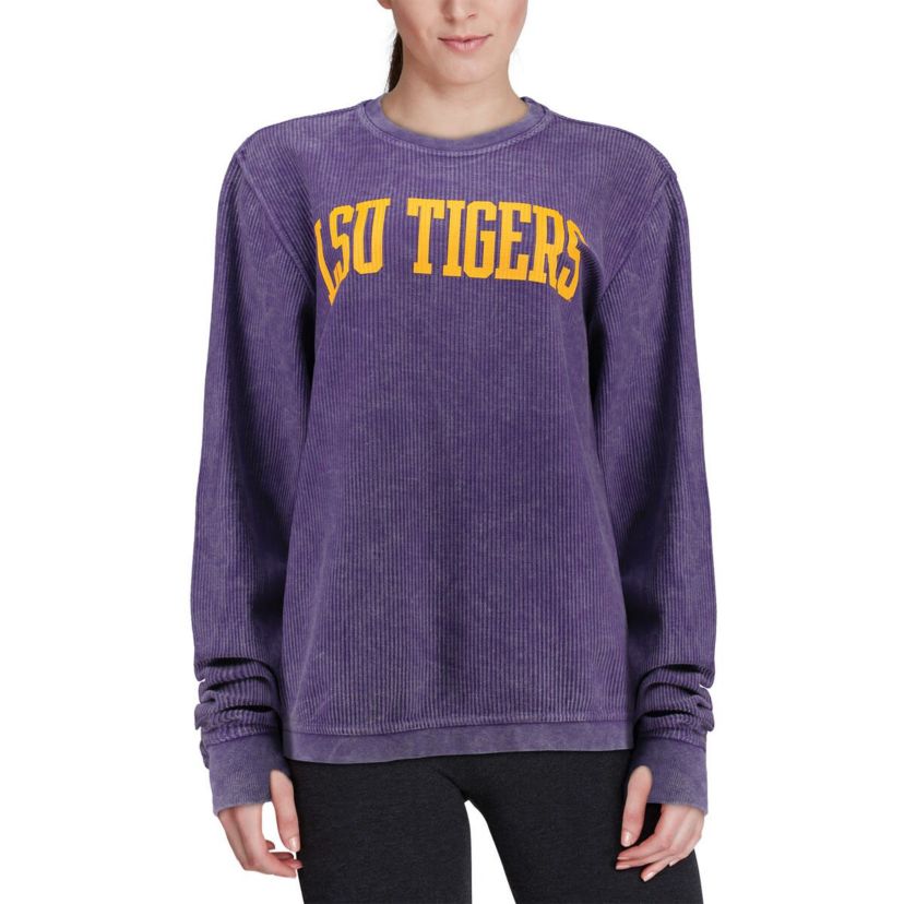 NCAA LSU Tigers Comfy Cord Vintage Wash Basic Arch Pullover Sweatshirt