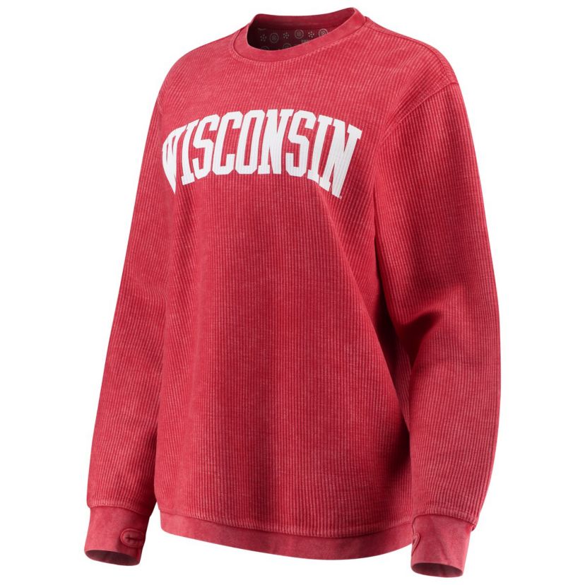 NCAA Wisconsin Badgers Comfy Cord Vintage Wash Basic Arch Pullover Sweatshirt